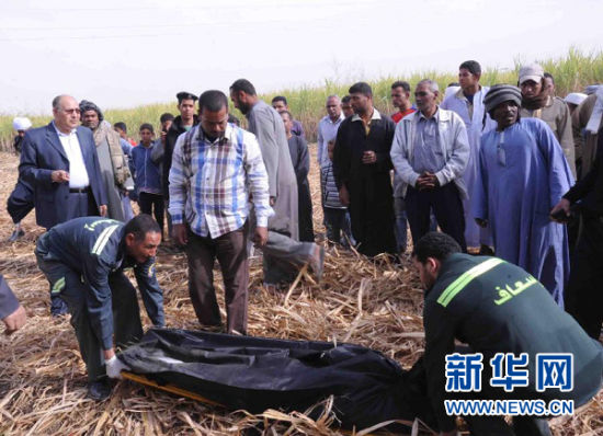 2月26日，在埃及旅游城市盧克索附近，急救人員在熱氣球事故現(xiàn)場(chǎng)搬運(yùn)遇難者遺體。 新華社發(fā)