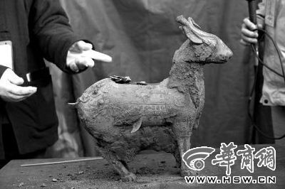 一件似羊似鹿的犧尊華麗亮相，可愛(ài)的造型“萌翻”現(xiàn)場(chǎng)。