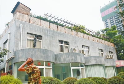 一樓是公廁，綠化后的樓頂開了個露天燒烤攤