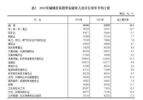 2015年各行業(yè)年平均工資出爐 來看你達標了嗎？