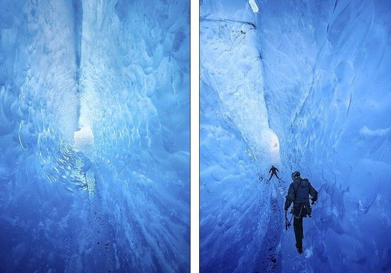 梅里格特別喜歡探索冰川。當(dāng)太陽(yáng)高高升起后，可以看到冰反射出的壯觀美景。